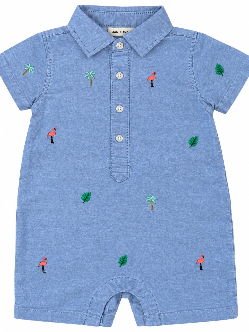 Janie and Jack 3-6M Blue Flamingo Palm Polo Romper